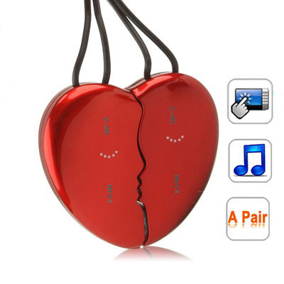 Loves Heart Shaped Necklace 4GB Touch Button MP3 Player, Red (2 pcs in one packaging, the price is for 2 pcs)